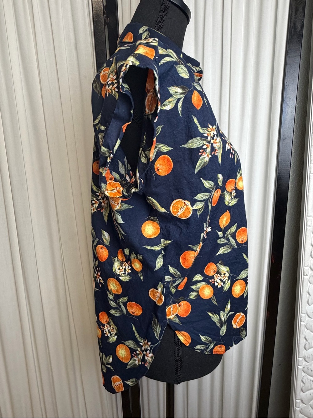 LOFT Navy Floral Print Petite Top with Orange Accent - Picture 3 of 7